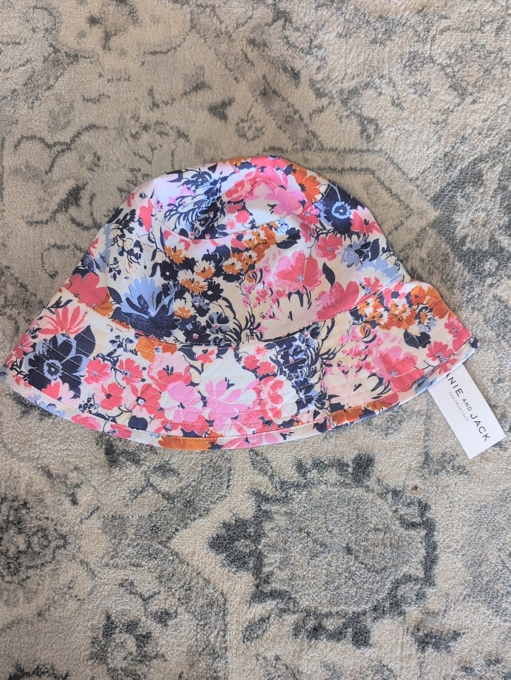 Janie and Jack Reversible 6-8y Floral Bucket Hat in Pink, Navy & Orange